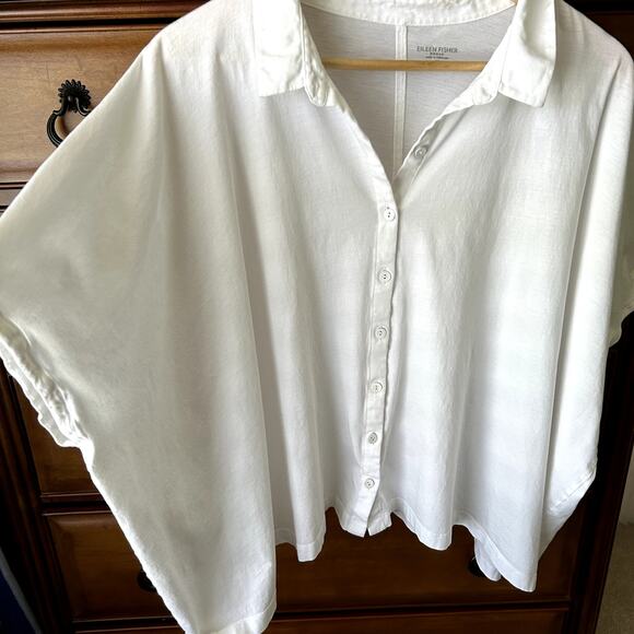 Eileen Fisher White Organic Cotton Poplin Boxy button Up Minimalist Top Size 2X - Picture 6 of 10